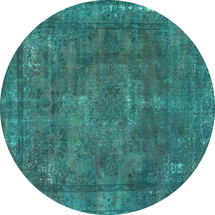 Round Machine Washable Oriental Turquoise Industrial Area Rugs, wshurb1849turq