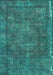 Machine Washable Oriental Turquoise Industrial Area Rugs, wshurb1849turq