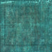 Square Machine Washable Oriental Turquoise Industrial Area Rugs, wshurb1849turq