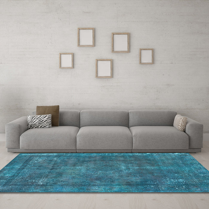 Machine Washable Oriental Light Blue Industrial Rug in a Living Room, wshurb1849lblu
