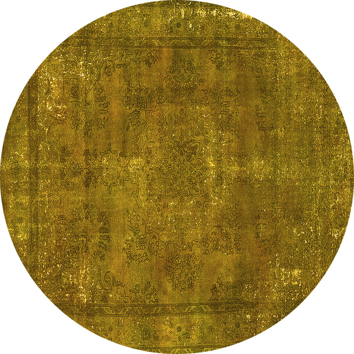 Round Oriental Yellow Industrial Rug, urb1849yw