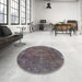 Round Mid-Century Modern Purple Oriental Rug in a Office, urb1849