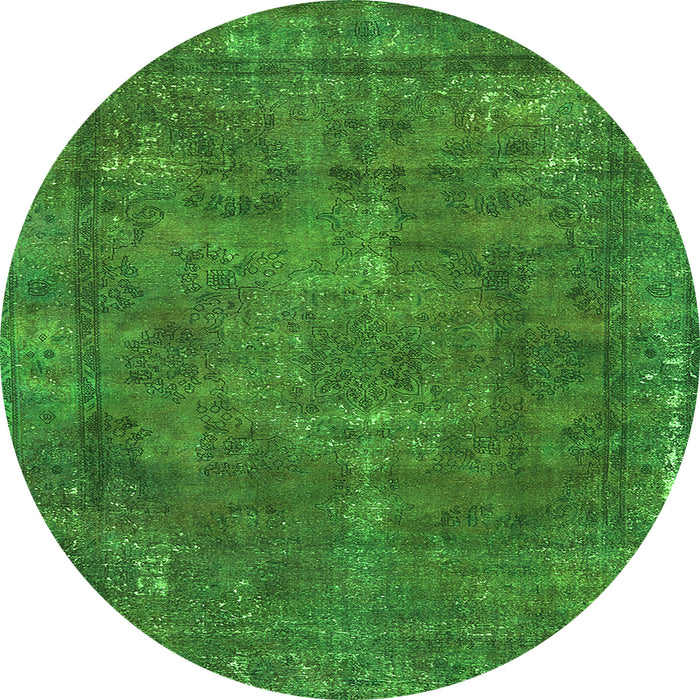 Round Machine Washable Oriental Green Industrial Area Rugs, wshurb1849grn