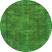 Round Machine Washable Oriental Green Industrial Area Rugs, wshurb1849grn