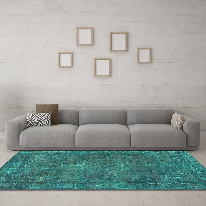 Machine Washable Oriental Turquoise Industrial Area Rugs in a Living Room,, wshurb1849turq