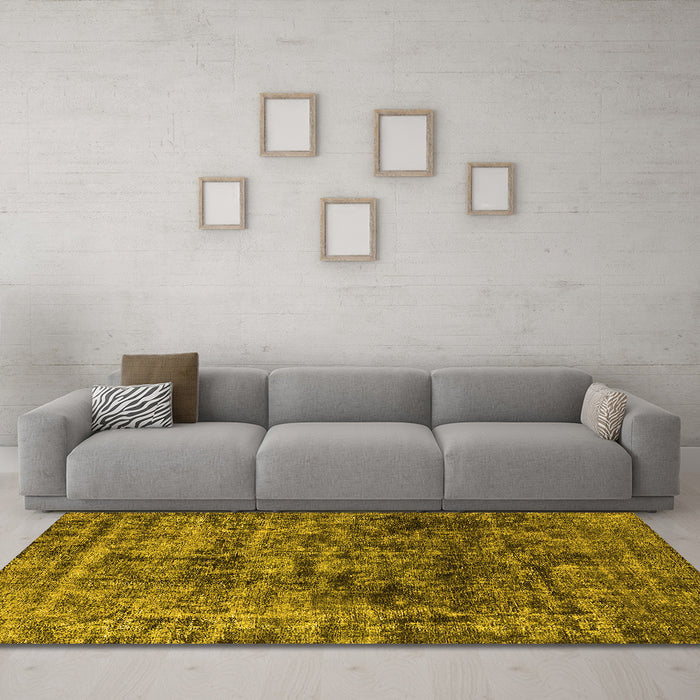 Machine Washable Oriental Yellow Industrial Rug in a Living Room, wshurb1850yw