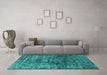 Machine Washable Oriental Turquoise Industrial Area Rugs in a Living Room,, wshurb1850turq