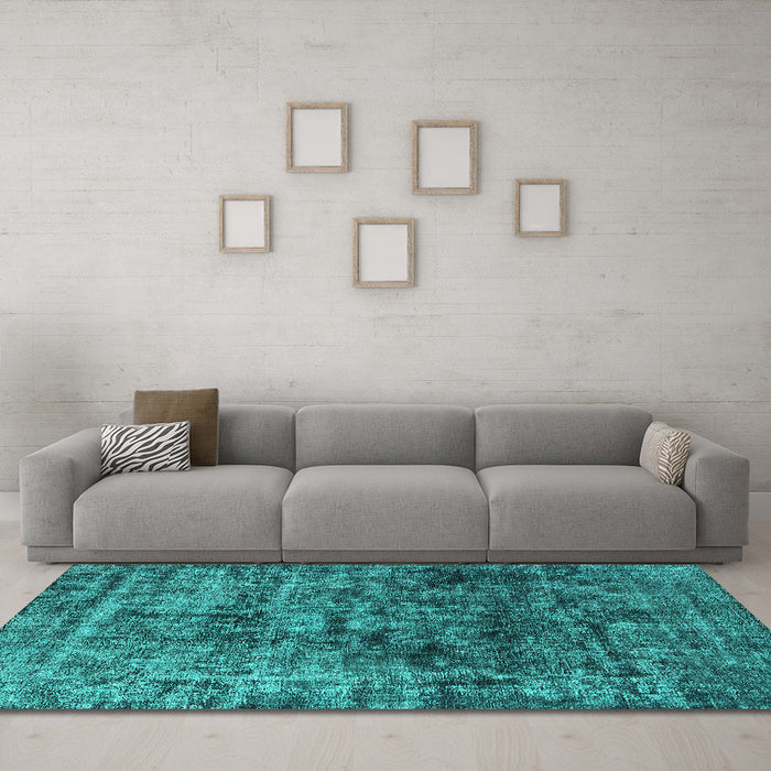 Machine Washable Oriental Turquoise Industrial Area Rugs in a Living Room,, wshurb1850turq