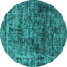 Round Machine Washable Oriental Turquoise Industrial Area Rugs, wshurb1850turq