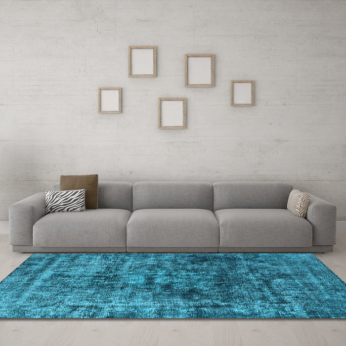 Machine Washable Oriental Light Blue Industrial Rug in a Living Room, wshurb1850lblu