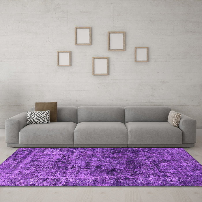 Machine Washable Oriental Purple Industrial Area Rugs in a Living Room, wshurb1850pur