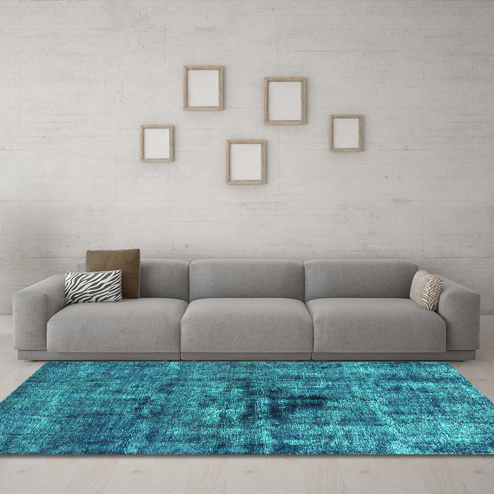 Machine Washable Oriental Turquoise Industrial Area Rugs in a Living Room,, wshurb1851turq