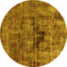 Round Machine Washable Oriental Yellow Industrial Rug, wshurb1851yw