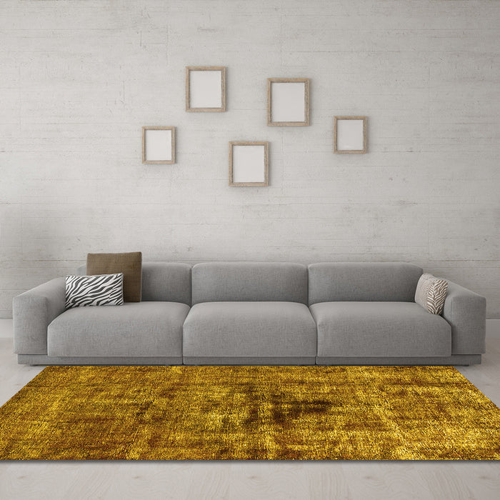 Machine Washable Oriental Yellow Industrial Rug in a Living Room, wshurb1851yw