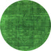 Round Machine Washable Oriental Green Industrial Area Rugs, wshurb1852grn