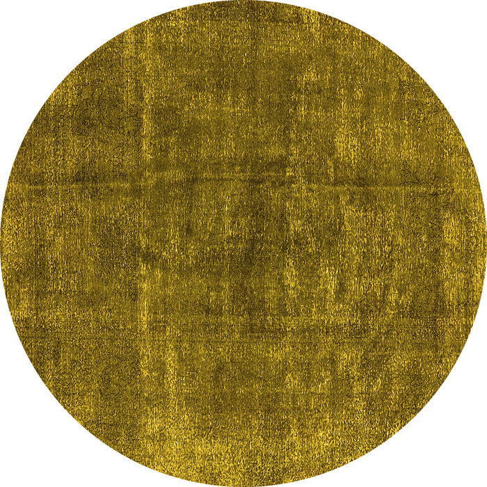 Round Machine Washable Oriental Yellow Industrial Rug, wshurb1852yw