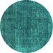 Round Oriental Turquoise Industrial Rug, urb1852turq