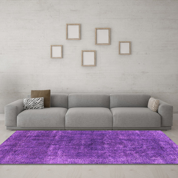 Machine Washable Oriental Purple Industrial Area Rugs in a Living Room, wshurb1852pur