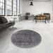 Round Mid-Century Modern Gray Oriental Rug in a Office, urb1852