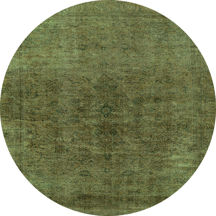 Round Machine Washable Oriental Green Industrial Area Rugs, wshurb1853grn
