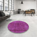 Round Mid-Century Modern Violet Red Pink Oriental Rug in a Office, urb1853