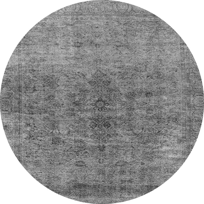 Round Machine Washable Oriental Gray Industrial Rug, wshurb1853gry