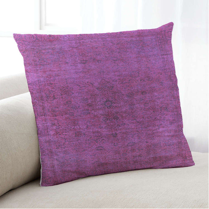Lifestyle Image of Mid-Century Modern Urban Square Medium Violet Red Pink Throw Pillow, 18 inch by 18 inch, pwurb1853
