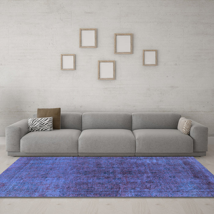 Machine Washable Oriental Light Blue Industrial Rug in a Living Room, wshurb1853lblu