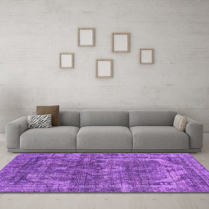 Machine Washable Oriental Purple Industrial Area Rugs in a Living Room, wshurb1854pur