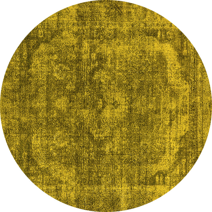 Round Machine Washable Oriental Yellow Industrial Rug, wshurb1854yw