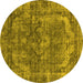 Round Machine Washable Oriental Yellow Industrial Rug, wshurb1854yw