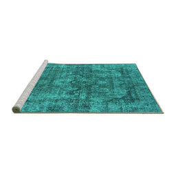 Sideview of Machine Washable Oriental Turquoise Industrial Area Rugs, wshurb1854turq