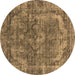 Round Machine Washable Oriental Brown Industrial Rug, wshurb1854brn