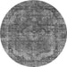 Round Machine Washable Oriental Gray Industrial Rug, wshurb1854gry