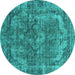 Round Oriental Turquoise Industrial Rug, urb1854turq