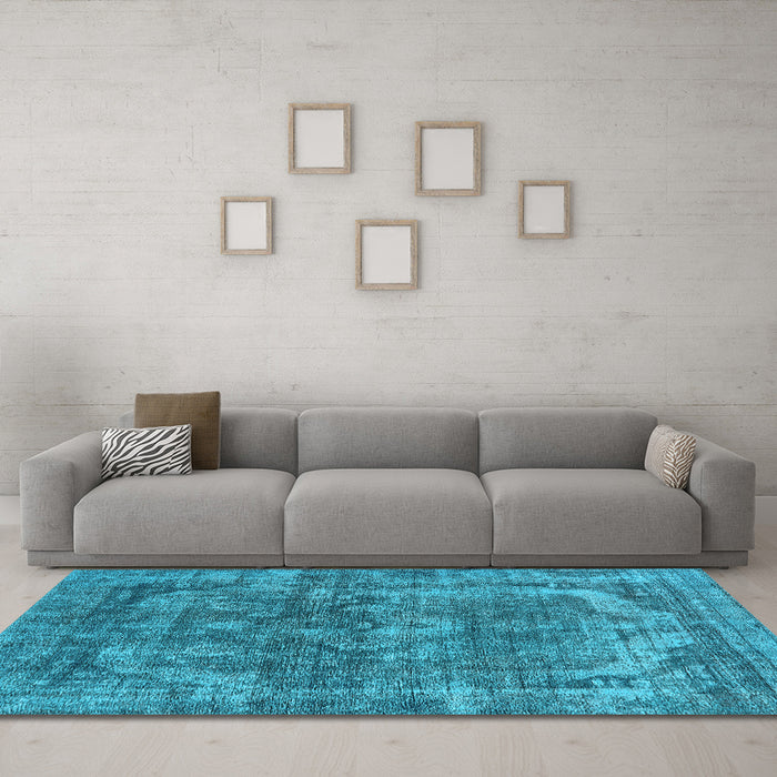 Machine Washable Oriental Light Blue Industrial Rug in a Living Room, wshurb1854lblu