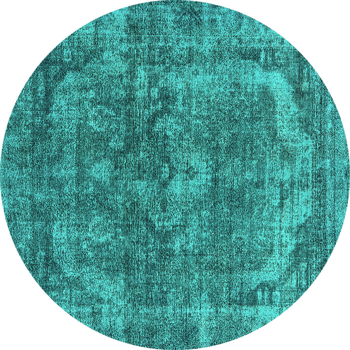 Round Machine Washable Oriental Turquoise Industrial Area Rugs, wshurb1854turq