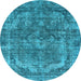 Round Oriental Light Blue Industrial Rug, urb1854lblu