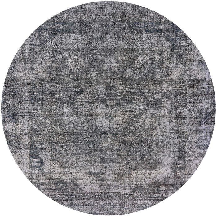 Round Machine Washable Industrial Modern Dark Gray Rug, wshurb1854