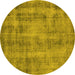 Round Machine Washable Oriental Yellow Industrial Rug, wshurb1855yw