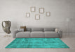 Machine Washable Oriental Turquoise Industrial Area Rugs in a Living Room,, wshurb1855turq