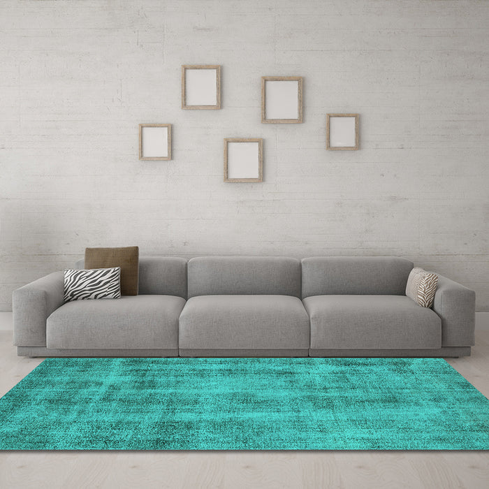 Machine Washable Oriental Turquoise Industrial Area Rugs in a Living Room,, wshurb1855turq