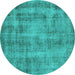 Round Oriental Turquoise Industrial Rug, urb1855turq