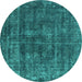 Round Oriental Turquoise Industrial Rug, urb1856turq