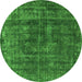 Round Machine Washable Oriental Green Industrial Area Rugs, wshurb1856grn