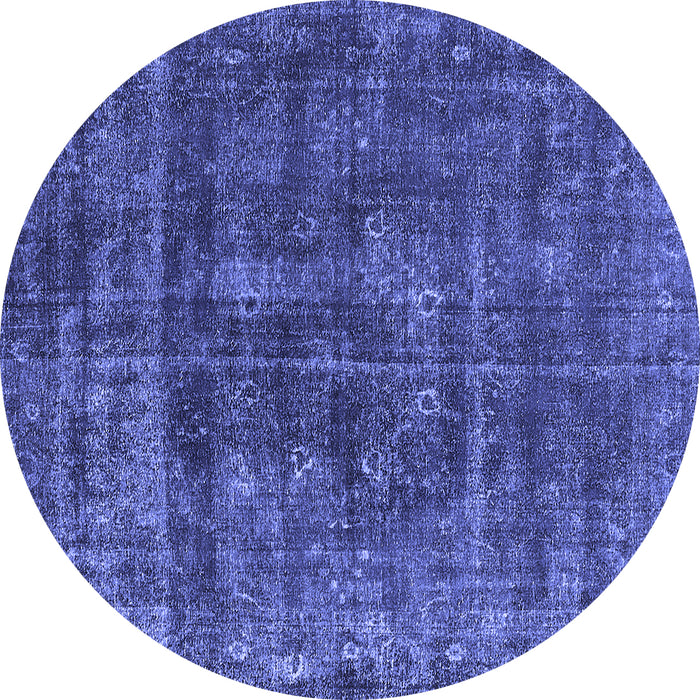 Round Machine Washable Oriental Blue Industrial Rug, wshurb1856blu