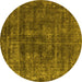 Round Machine Washable Oriental Yellow Industrial Rug, wshurb1856yw