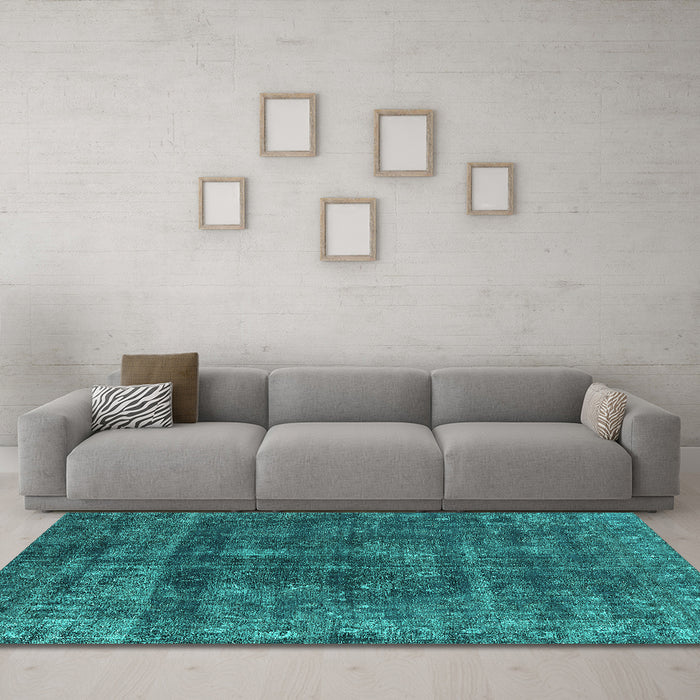 Machine Washable Oriental Turquoise Industrial Area Rugs in a Living Room,, wshurb1856turq