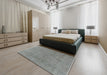 Mid-Century Modern Silver Gray Oriental Rug in a Bedroom, urb1857