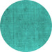 Round Oriental Turquoise Industrial Rug, urb1857turq